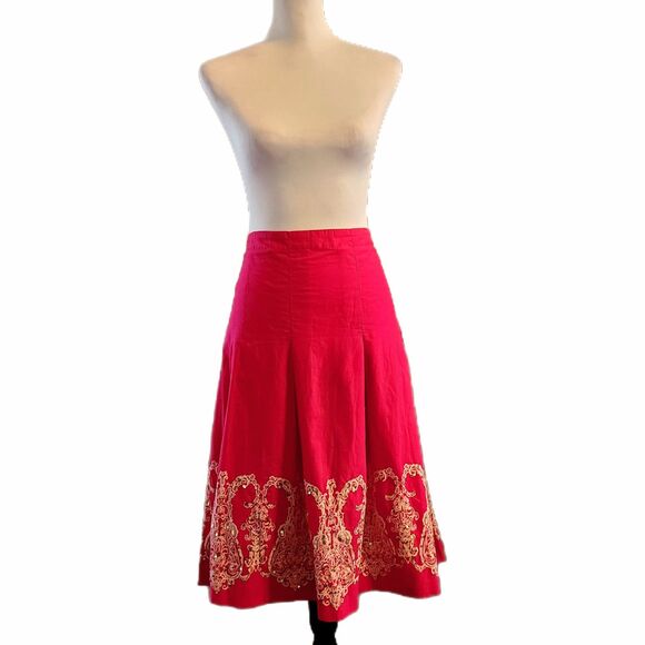 Tommy Hilfiger Spice Pink & Gold Sequin A-line Pleated Cotton Skirt Size 12, EUC - Picture 1 of 8